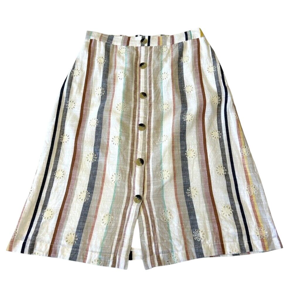 LoveStitch Women's Skirt Pull On Sz M Striped Pockets Lined Boho Button Detail